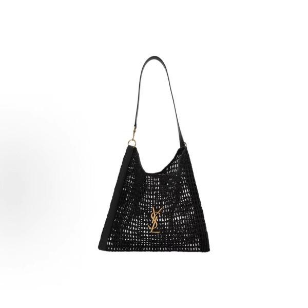 SAINT LAURENT YSL Oxalis modern style distressed straw woven single-shoulder bag for men, black